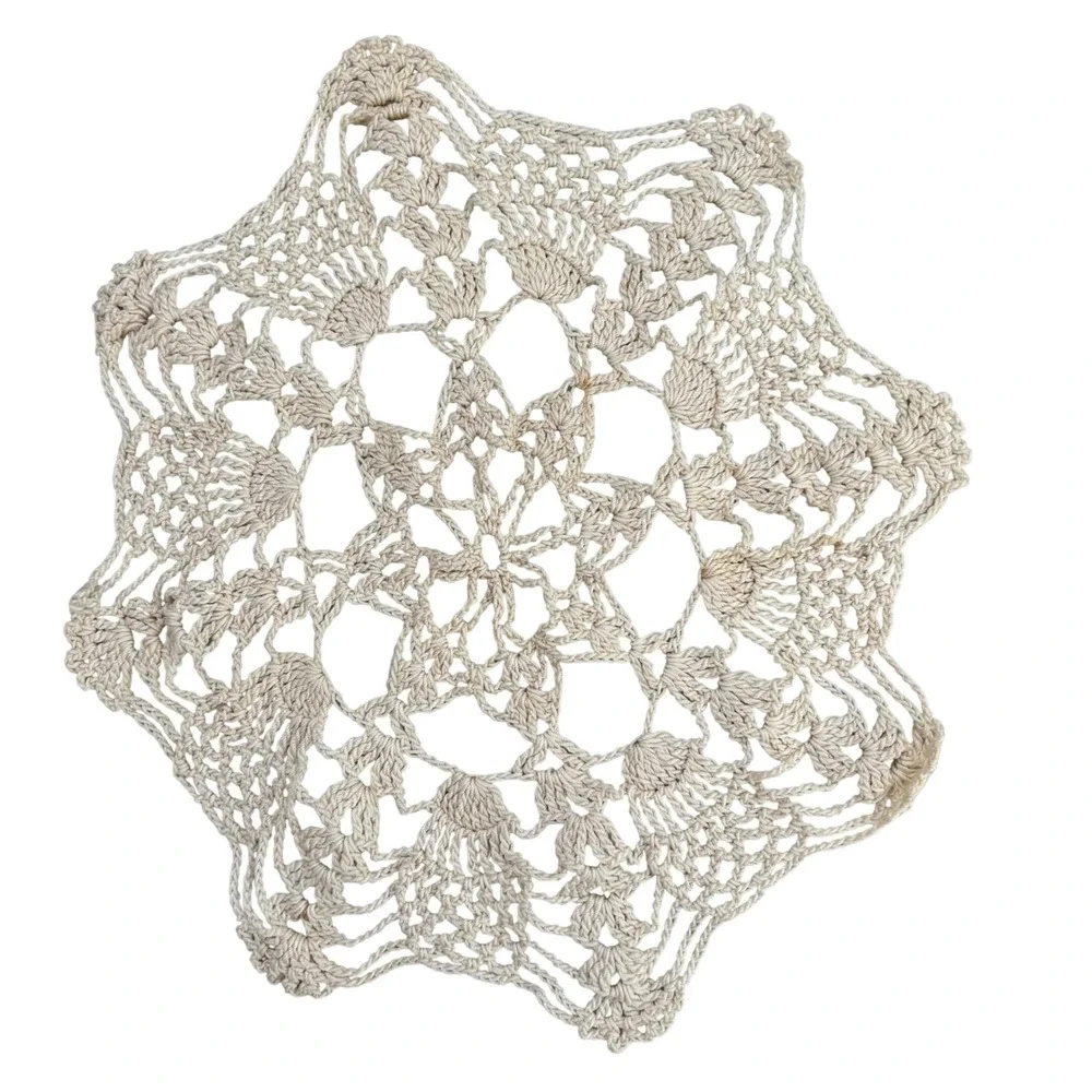 VTG Handmade Crochet Doily Starburst Lace Cream‎ Cotton 7.5 Inch Round Cottge